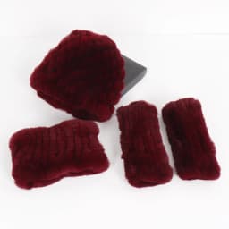Women's Winter Knitted Real Rex Rabbit Fur Hat Scarf Gloves Set Natural Warm 3-Piece Ensemble Includes Fur Cap Scarves Mitt
