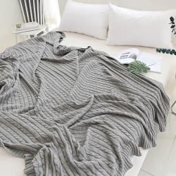 Battilo Cotton Knitted Throw Blanket Soft Cozy Cable Knit Sofa Throws Large Heavyweight Decorative Blanket for Twin Queen Bed