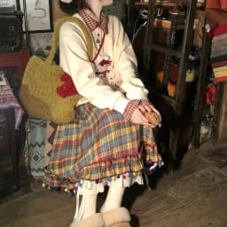 Rainbow candy bean plaid retro salt series colorful plaid pleated skirt autumn and winter half lace cute skirt