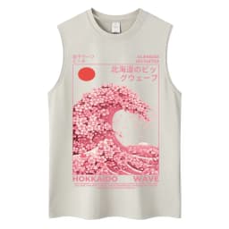 Japanese Ukiyo-e Beach Style Washed Tank Tops Naoshima Art Island Vintage Vests Men Women Cotton Casual Loose Sleeveless T Shirt