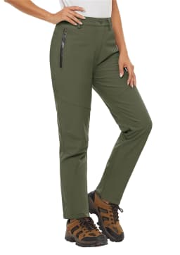 TACVASEN Women's Warm Fleece Lined Windproof Waterproof Shell Pants Soft Work Pants Outdoor Hiking Ski Trousers with Zip Pockets
