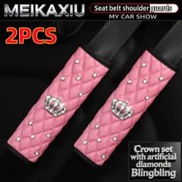 Soft Leather Diamond-Encrusted Crown Car Shoulder Guard 1PC/2PCS Safety Belt Decoration Shiny Accessory for Women's Cars