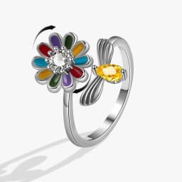 SMJEL Flower Shiny Rhinestone Rotatable Fidget Spinner Ring for Women Anti Anxiety Butterfly Animal Design Anti Stress Accessory