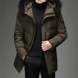 Style Hooded Jacket Short Length Casual with Windproof Wrinkle Finish Zipper Closure Thickened Regular Length Winter for Men