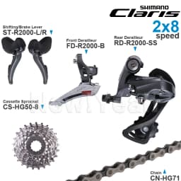 SHIMANO CLARIS R2000 2x8 Speed Groupset ST-R2000 FD-R2000 RD-R2000 and CS-HG50-8 Cassette CN-HG71 Chains Original