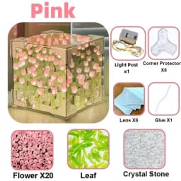 DIY Tulip Mirror Cube Lamp Simulation Flower Bedroom Sleeping Table Lamp Handmade Craft Tulips Mirror Night Light Birthday Gift