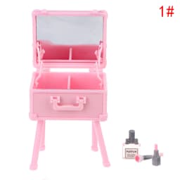 1Set 1:12 Dollhouse Mini Vanity Cosmetic Case Lipstick Perfume Air Cushion Mirror With Holder Furniture Decor Play House Toys