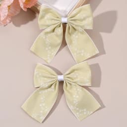 2Pcs Flower Bow Hair Clips Light Blue Hairpin Sweet Small Floral Print Barrette For Girls Elegant Headdress Headwear Accessories