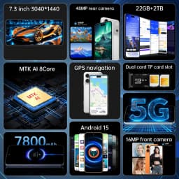 K-Touch Mobile Phones M18 Pro Max Smartphone Android 15 Cell Phone 7.3 Inch 22G+2TB 16+48MP 5G Dual Sim 7800mAh Face Unlocked Global Version Cellphones For Men Women