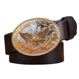 gold eagle big buckle full grain real leather 100% genuine leather hawk mens belts luxury high quality camel brown cowboys women