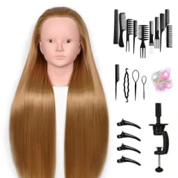 24Inch Mannequin Head with Fiber Hair Model Practice Hairdressing Doll Head Styling Hairdressing Training Braided