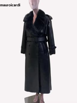 Nerazzurri Winter Long Oversized Thickened Warm Black Fluffy Faux Sheepskin Coat Women Double Breasted Loose Furry Overcoat 2024