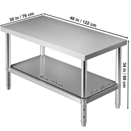 SucceBuy Stainless Steel Prep Table 550lbs Load Capacity Heavy Duty Metal Worktable with Adjustable Undershelf Workstation