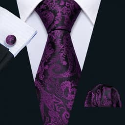 Fashion Silk Purple Solid Mens Wedding Tie Hanky Set Barry.Wang Designer Paisley Floral Neckties For Mens Gift Party Groom