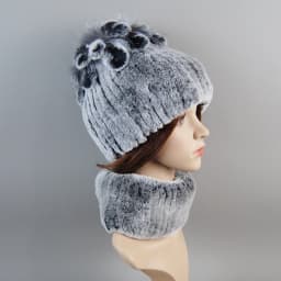 Real Rex Rabbit Fur Hat And Scarf Set Women Winter Knitted Beanie Hat Natural Fur Skullies Beanies Woman Hat Female Cap Elastic