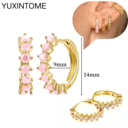 925 Sterling Silver Needle Pink Crystal Heart Hoop Earrings for Women Fashion Geometric Pendant Earrings Luxury Jewelry Gifts