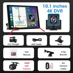 Jansite 10.1'' 4K Dashcam 4:3 Large Screen Carplay Android Auto DVR Car Intelligent Systems Multimedia Video Player Stereo Radio