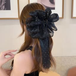 Elegant Versatile Chiffon Floral Print Bow Ponytail Clip Headwear For Women Girls Sweet Bow Ribbon Hair Clip Hair Accessories