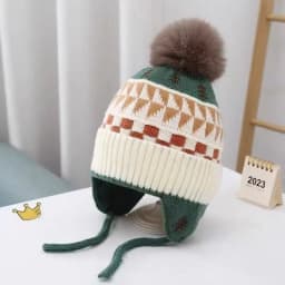 Ear Protection Baby Beanie Caps with Earflaps Soft Warm Pom Pom Winter Warm Knitted Hat for Infant Toddler Kids Boys Girls