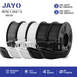 JAYO Filaments PETG 5 Rolls Mixed Colors 3D Printer Filament 1.75mm 100% No Bubble FDM 3D Printer Materials DIY Gift 1.1KG/1 Rol