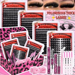 DIY Individual Eyelash Extension Kit Thick Volume Lash Clusters D Curl with Bond and Seal Tweezers Halloween Christmas Gift