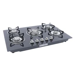 Kitchen 5 Burners Built-in Gas Hob Cooktop Tempered Glass Surface & Porcelain Enamel Grates for Natural Gas Lpg Gas