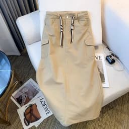 High Waist A-Line Midi Skirt for Women Summer Workwear Korean Style plus Size Pocket Detail Slit Design Versatile Skirt