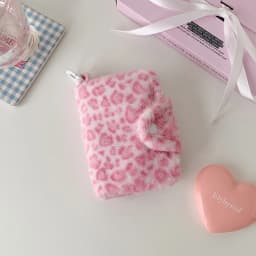 Girl Plush Leopard Pattern Card Bag Zipper Coin Purse High Beauty Bag Pendant Small Wallet Student Meal Card Holder Id Holder