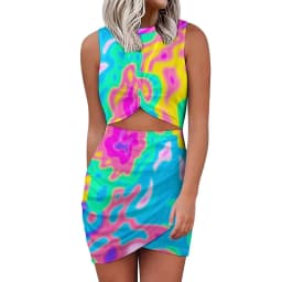 Colorful Neon Pain Mini Dress Sleeveless Splatter Pattern Vintage Dresses Summer Ladies Street Wear Bodycon Dress Big Size 5XL