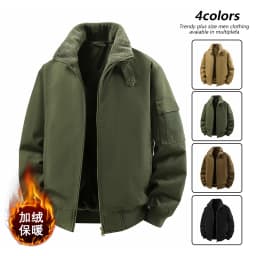Male Reversible Washed Pure Cotton Fleece Lined Thick Jacket Multi Pocket Stand Collar Workwear Business Coat For Middle Aged