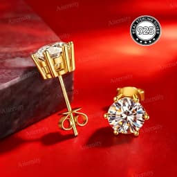 Classic 4 Prong Moissanite Stud Earrings 925 Silver Plated Lab Diamond Zircon Stud Earrings Wedding Jewelry Birthday Gift