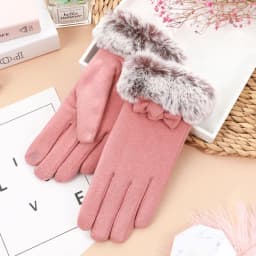 Women Winter Keep Warm Touch Screen Plus Cashmere Thicken Gloves Cycling Drive Elegant Bow Plush Wrist Anti Slip Windproof
