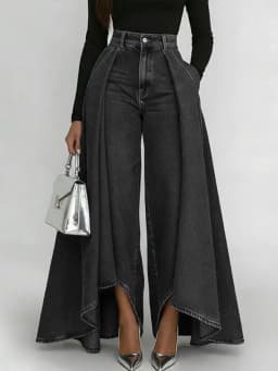 Casual Fashion Trousers Spring Summer Solid Color Simple Elegant Loose High Waist Wrinkled Imitation Denim Wide Leg Trousers