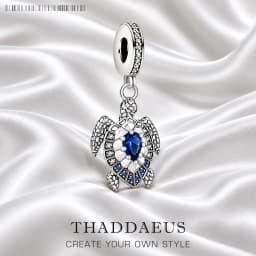 Charm Pendant Turtle With Blue Stones For Men Women Winter Real 925 Sterling Silver Special Lucky Gifts