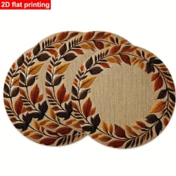 4/6/10pcs Placemat Round 2D Flat Autumn Leaf Wreath Print Table Mat Retro Fall Color Heat Insulation Dining Decor Pad