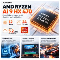 AOOSTAR MACO Mini PC AMD Ryzen AI 9 HX 470 32GB LPDDR5 8000MHz Radeon 890M WiFi 7 Dual 2.5G LAN OCuLink Dual USB4 3x M.2 NVMe