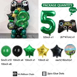 31pcs Gamepad Theme Balloon Green Number Birthday Balloon Set Game Theme Party Decoration Birthday Surprise Gifts