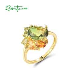 SANTUZZA Real 925 Sterling Silver Ring For Women Sparkling Synthetic Green Spinel Gorgeous Wedding Party Gifts Fine Jewelry
