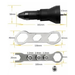 Electric Riveter Nut Riveting Tool Cordless Riveting Drill Adaptor Insert Nut Tool with Wrench&Nuts 2.4- 4.8 mm
