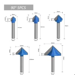 LAVIE Set 1/4 6mm Shank 60 90 120 150 Degree V Type Slotting Cutter Bit CNC Engraving Solid Router Bit Carbide Milling Cutter