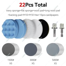 Car Detailing Polishing Disc Waxing Sponge Pad Kit With M10 Drill Adapter Sanding Sandpaper For Polisher Headlight Restoration