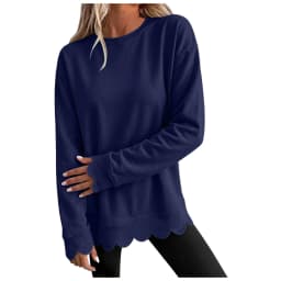 Womens Oversized Crewneck Sweatshirts Scalloped Casual Pullover Tops Sweatshirt Womens