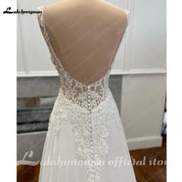 Luxury Civil Chiffon Wedding Gowns Customized Open Back Bridal Boho Long Wedding Dresses Lace Appliques V Neck Vestido Boda