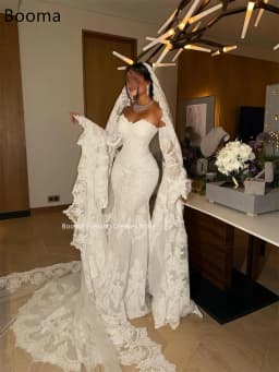 Booma Mermaid Off The Shoulder Lace Elegant Wedding Dresses Lace Appliques Brides Gown Custom Made 2025