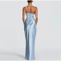 New One Shoulder Satin Women 's Maxi Dress Cowl Neck Ruched Waist Bodycon Dresses Summer Woman Formal Evening Party Vestidos