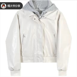 Korean Fashion Splice Design Hat Jacket Women's Spring 2026 Versatile Leather Jacket Fake Two-Piece Outerwear