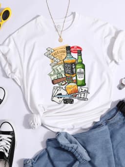 Beer Card Cigarettes Printed Tshirts Female Summer Breathable T-Shirts Casual Quality Tops Soft Comfortable Cool T-Shirt Women'S