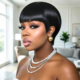 Human Hair Wig for Women Pixie Cut Straight Hair Wig with for Daily Use Brown Color Full Machine Made