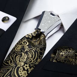DiBanGu Business Plaid Black Solid Luxury Elegant Silk Ties for Men Designer Tie Buckle Handkerchief Cufflinks Wedding Accessory