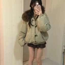 Women's Cotton Jacket Coat Winter Thickened Warm Long Sleeve Hooded Chic High-End Feeling Large Fur Collar Button up Top
